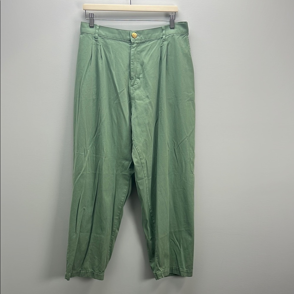 Big Bud Press Trousers Sage Green Double Pleat Trouser Elastic Waist Large